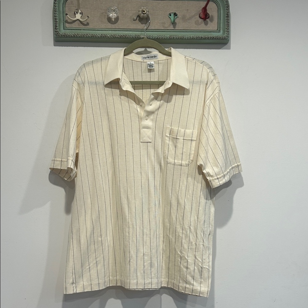 Pierre Cardin vintage 70s Cream Polo with Thin Black Stripes men’s xl cotton